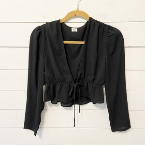 NWTs Sunday Best | Kimberly Black Sheer Tie Front Blouse Size Small
